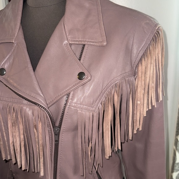 Fidelity Outerwear Buttery Soft Fringed Leather Jacket Western Dusty Purple SZ14 - Picture 3 of 10